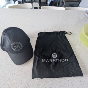 Black Marathon Watch Baseball Cap With Matching Drawstring Bag